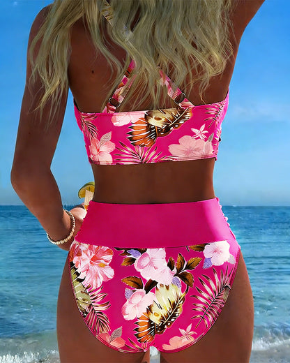 Bikini mit kontrastierendem Blumenprint und Schlitz