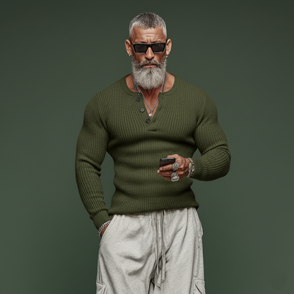 Men's Classic Casual Tough Style Henley Collar Slim Fit Sweater MTA2871J6K