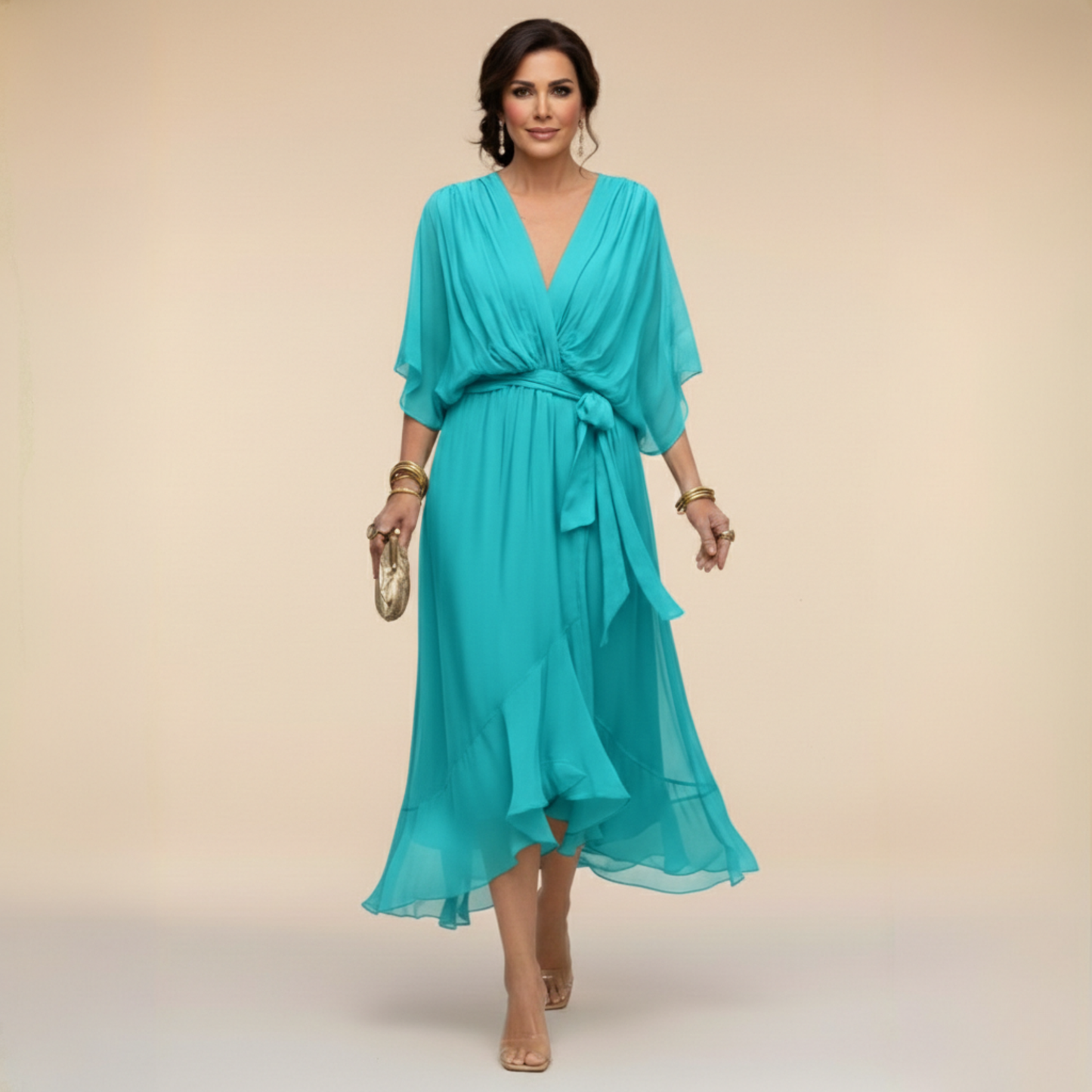 Chiffon-Kleid mit V-Ausschnitt