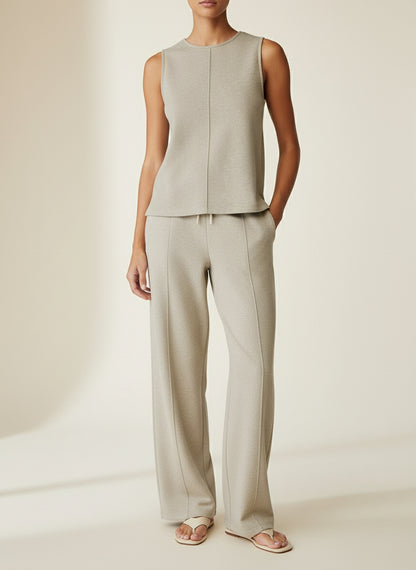 2Pcs Set Split Hem Top & High Waisted Straight Leg Pant