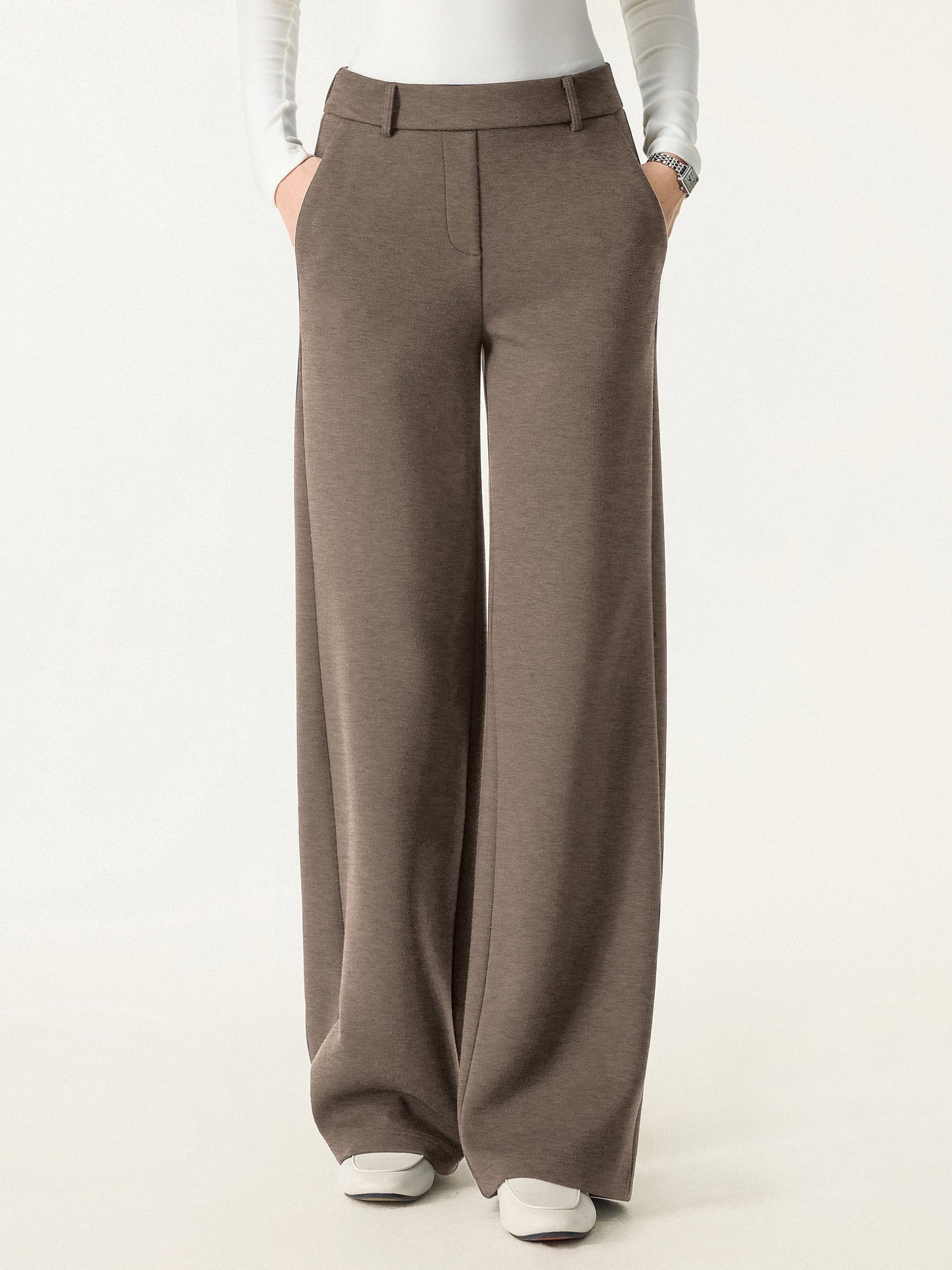 Stretchy Mid Rise Straight Leg Pull-on Pants with Pockets