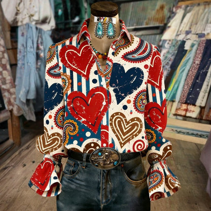 Vintage-Bluse mit Herzprint