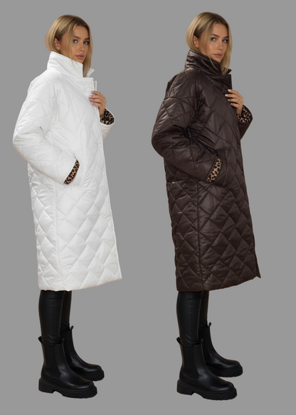 Gepolsterte, halblange, wendbare Jacke mit Leopardenfutter