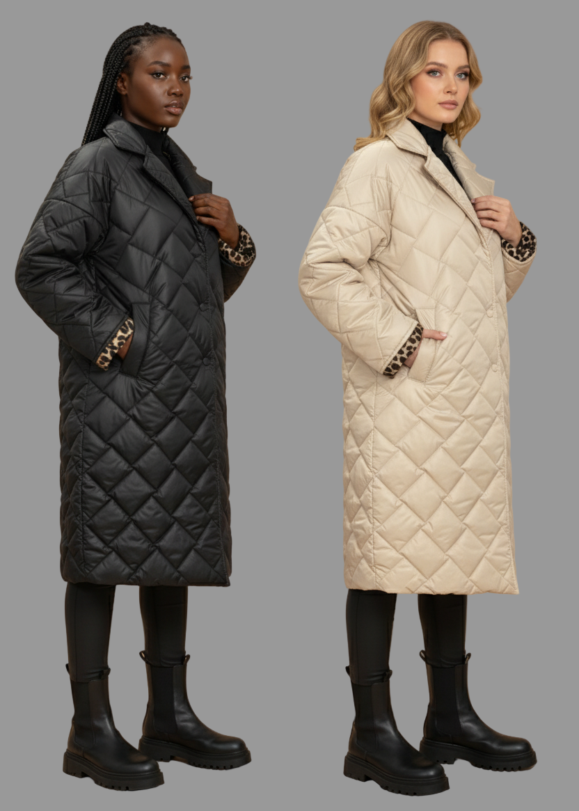 Gepolsterte, halblange, wendbare Jacke mit Leopardenfutter