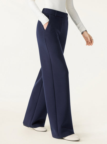 Stretchy Mid Rise Straight Leg Pull-on Pants with Pockets