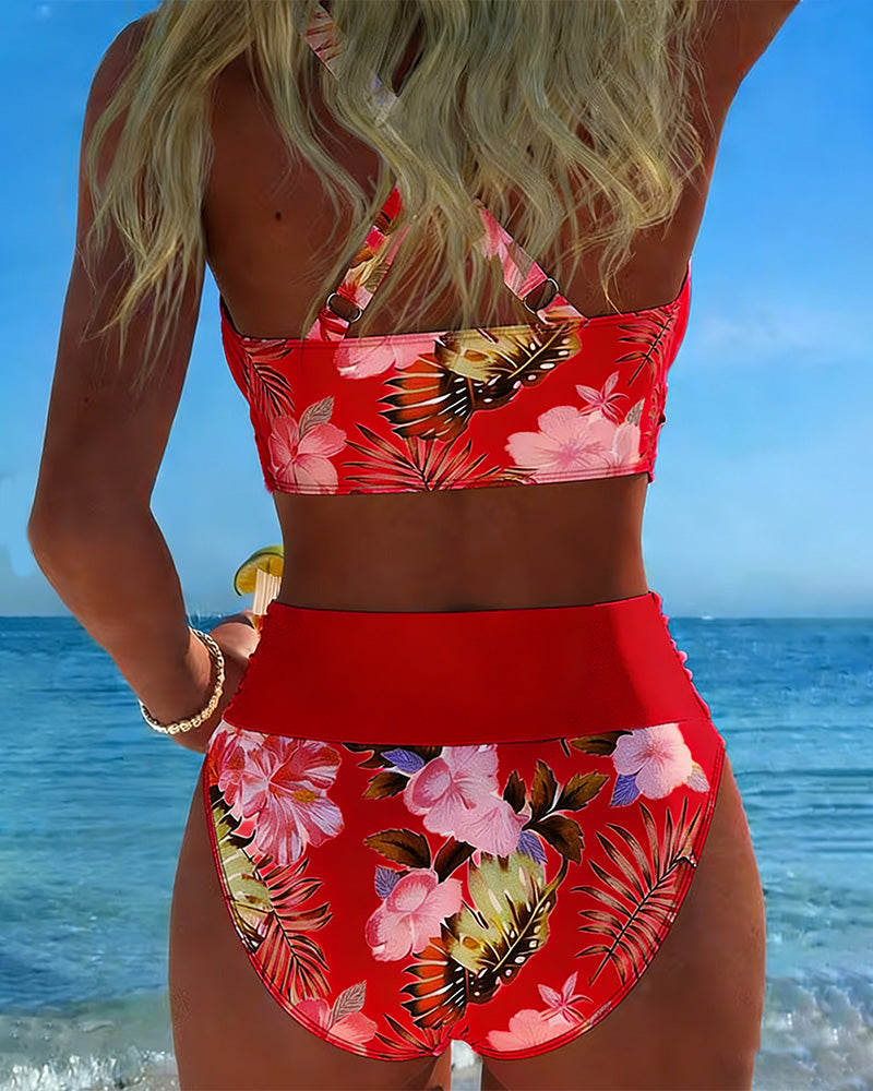 Bikini mit kontrastierendem Blumenprint und Schlitz