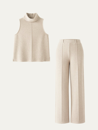 2Pcs Set Split Hem Top & High Waisted Straight Leg Pant