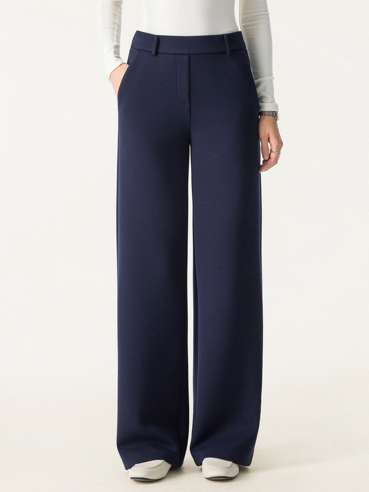 Stretchy Mid Rise Straight Leg Pull-on Pants with Pockets