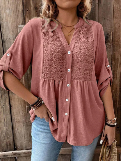 Bluse mit V-Ausschnitt und Knopfleiste