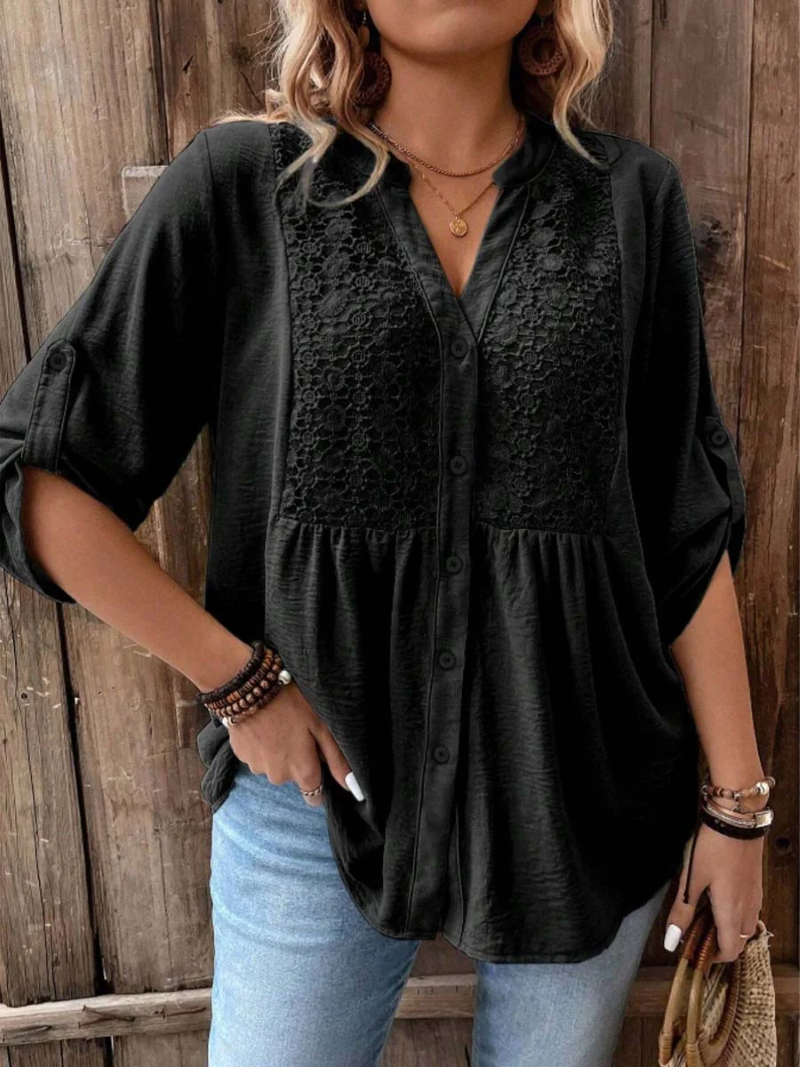 Bluse mit V-Ausschnitt und Knopfleiste