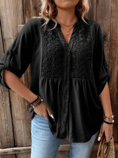 Bluse mit V-Ausschnitt und Knopfleiste