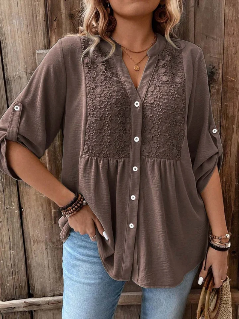 Bluse mit V-Ausschnitt und Knopfleiste