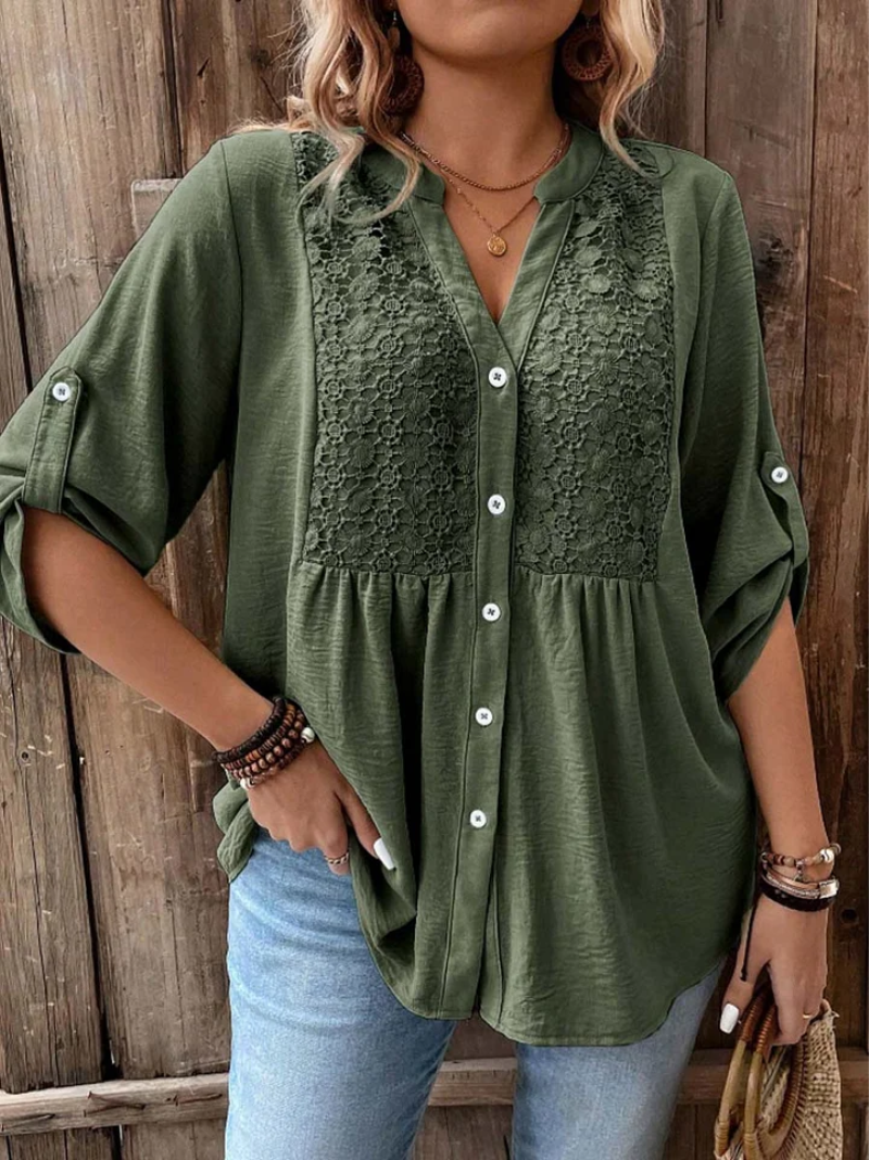 Bluse mit V-Ausschnitt und Knopfleiste
