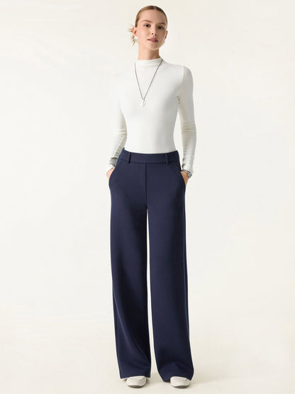 Stretchy Mid Rise Straight Leg Pull-on Pants with Pockets