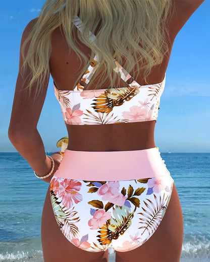 Bikini mit kontrastierendem Blumenprint und Schlitz