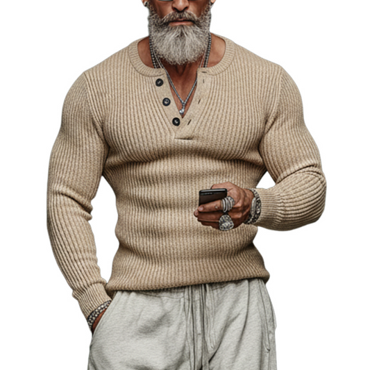 Men's Classic Casual Tough Style Henley Collar Slim Fit Sweater MTA2871J6K