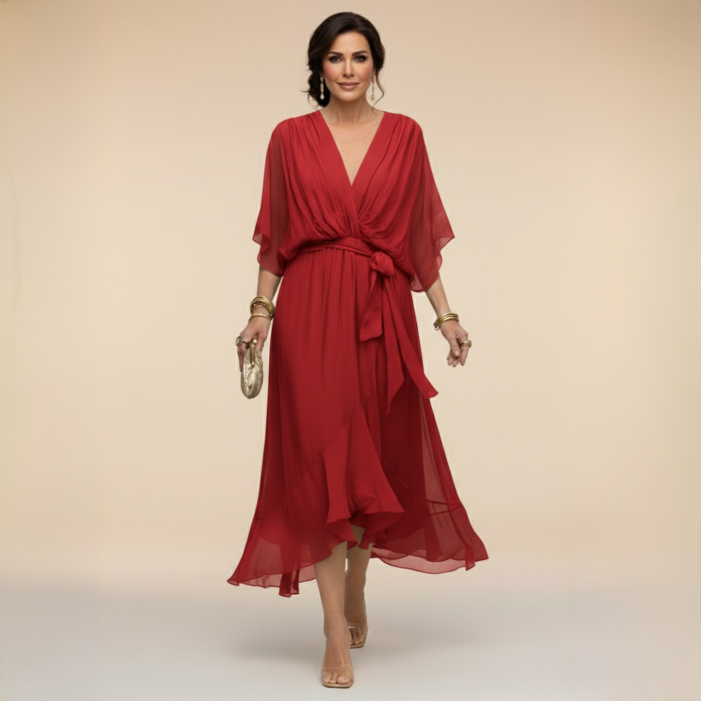Chiffon-Kleid mit V-Ausschnitt