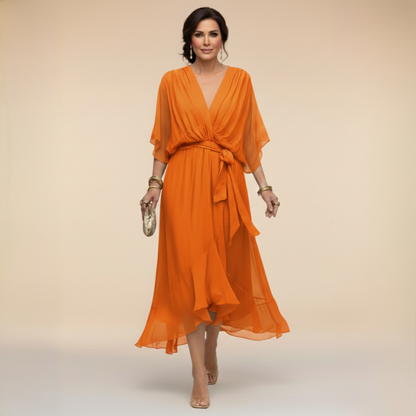 Chiffon-Kleid mit V-Ausschnitt