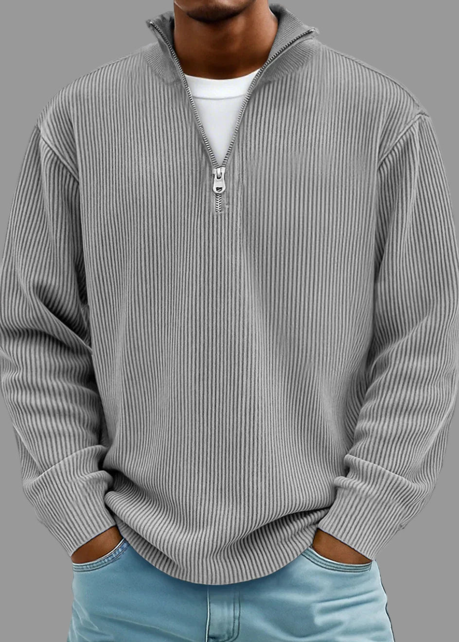 Herrenpullover mit halbem Reißverschluss