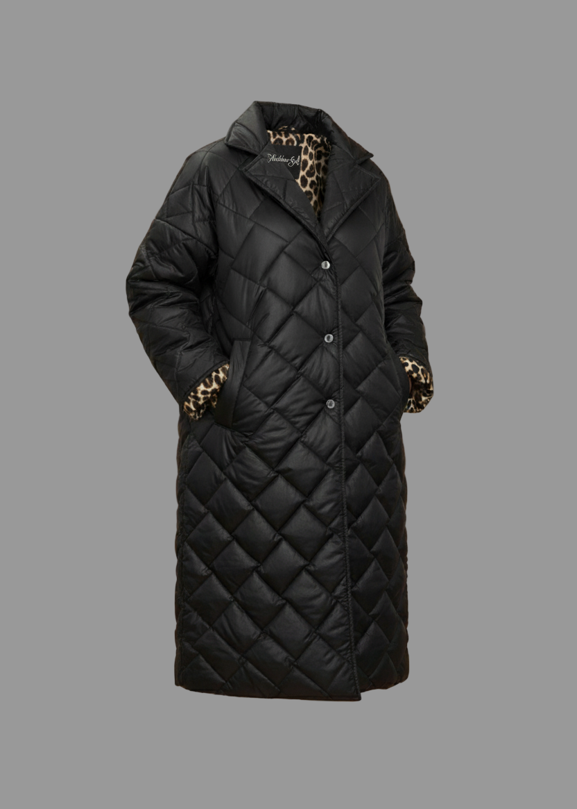Gepolsterte, halblange, wendbare Jacke mit Leopardenfutter