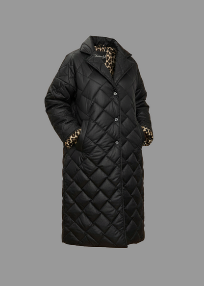 Gepolsterte, halblange, wendbare Jacke mit Leopardenfutter