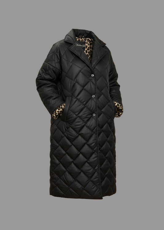 Gepolsterte, halblange, wendbare Jacke mit Leopardenfutter