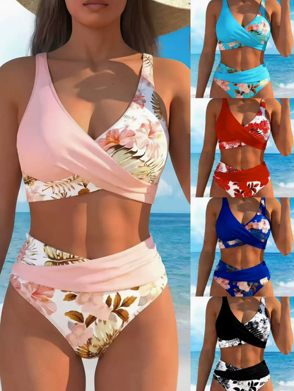 Bikini mit kontrastierendem Blumenprint und Schlitz