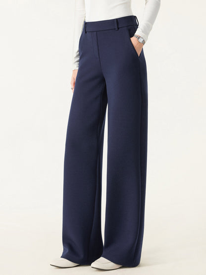 Stretchy Mid Rise Straight Leg Pull-on Pants with Pockets