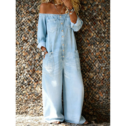 Denim-Jumpsuit mit Off-Shoulder-Ausschnitt