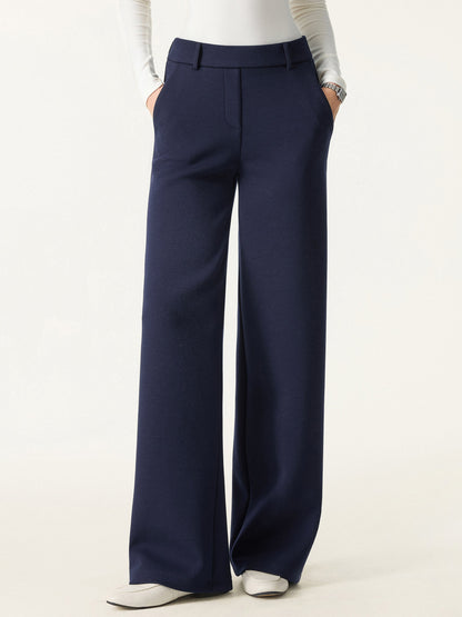Stretchy Mid Rise Straight Leg Pull-on Pants with Pockets