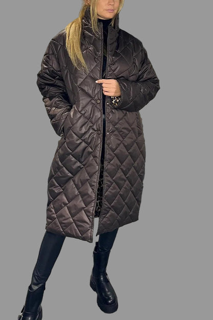 Gepolsterte, halblange, wendbare Jacke mit Leopardenfutter