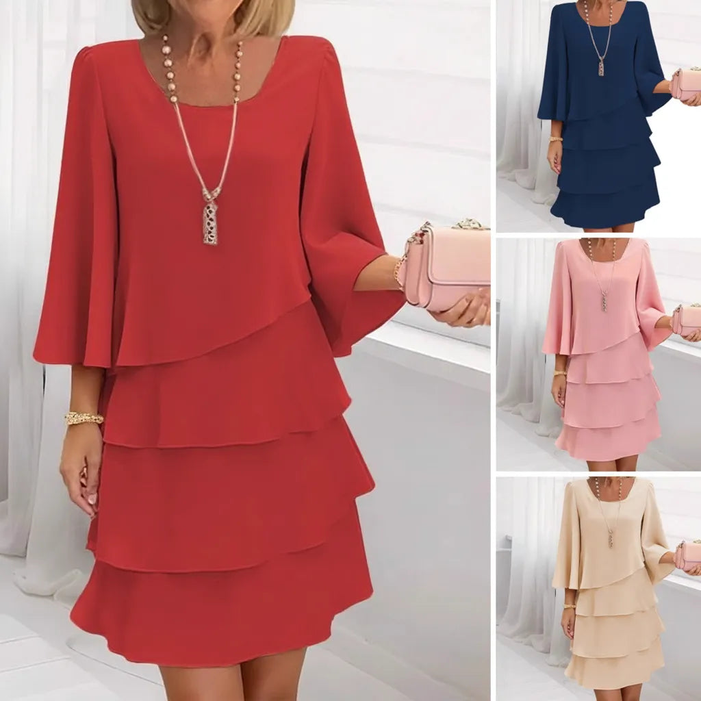 Elegantes, mehrlagiges Rüschenkleid für Damen - optimize