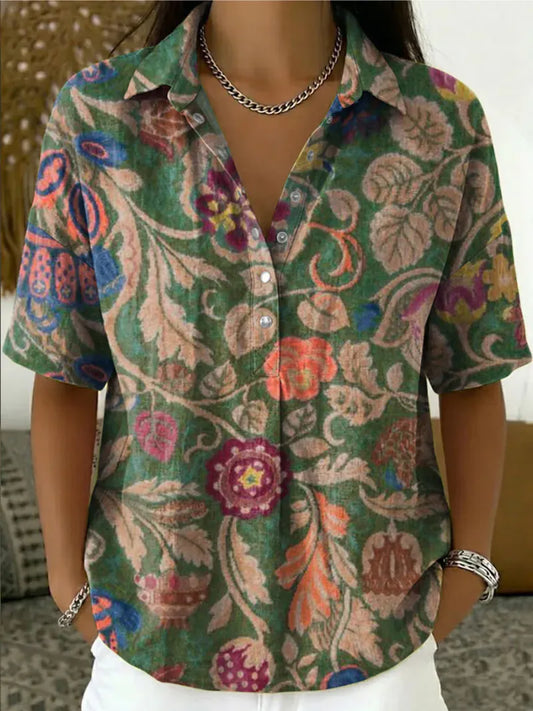 Premium Bluse mit Kragen und Print - optimize