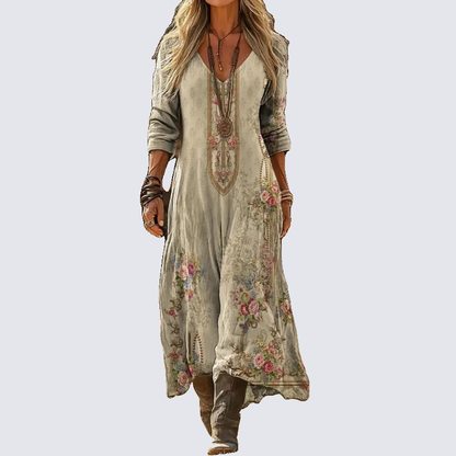Vintage-Kleid Mit Blumendruck - remove_bg