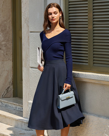 Marineblauer A-Linien-Midirock mit Taschen